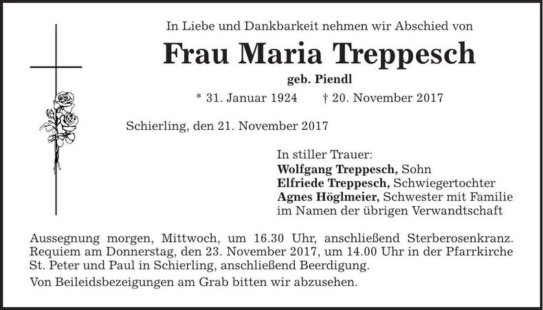 Traueranzeige Maria Treppesch