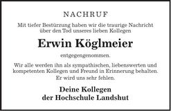Traueranzeige Erwin Köglmeier