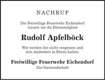 Traueranzeige Rudolf Apfelböck
