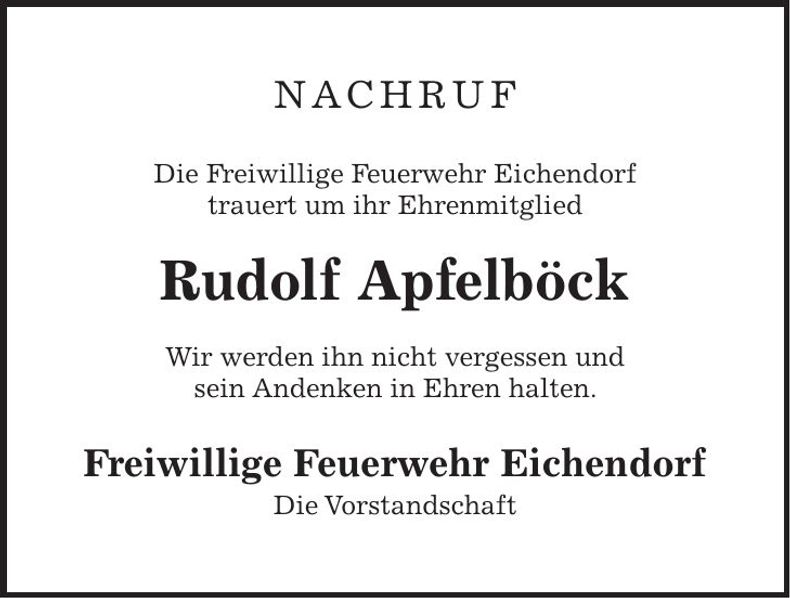 Traueranzeige Rudolf Apfelböck