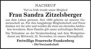 Traueranzeige Sandra Zitzelsberger
