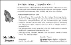 Traueranzeige Mathilde Forster