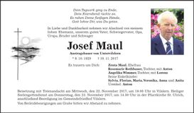 Traueranzeige Josef Maul