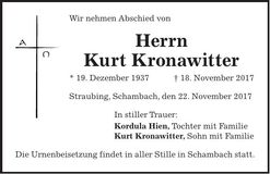 Traueranzeige Kurt Kronawitter