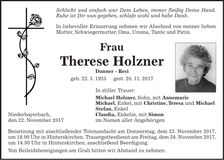 Traueranzeige Therese Holzner