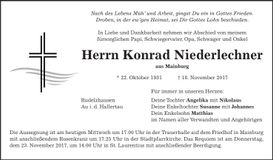 Traueranzeige Konrad Niederlechner