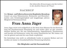 Traueranzeige Anna Jäger
