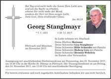 Traueranzeige Georg Stanglmayr