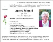 Traueranzeige Agnes Schmid