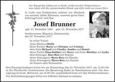 Traueranzeige Josef Brunner
