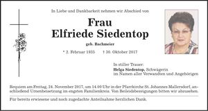 Traueranzeige Elfriede Siedentop