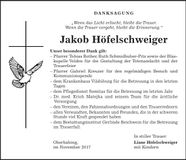 Traueranzeige Jakob Höfelschweiger