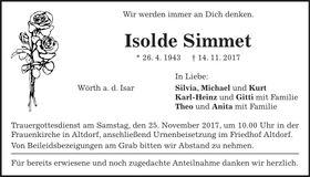 Traueranzeige Isolde Simmet
