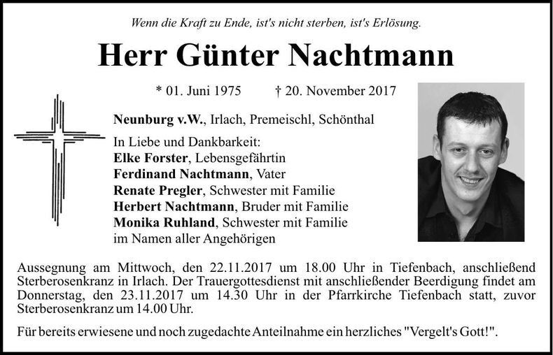 Traueranzeige Günter Nachtmann
