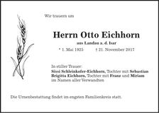 Traueranzeige Otto Eichhorn