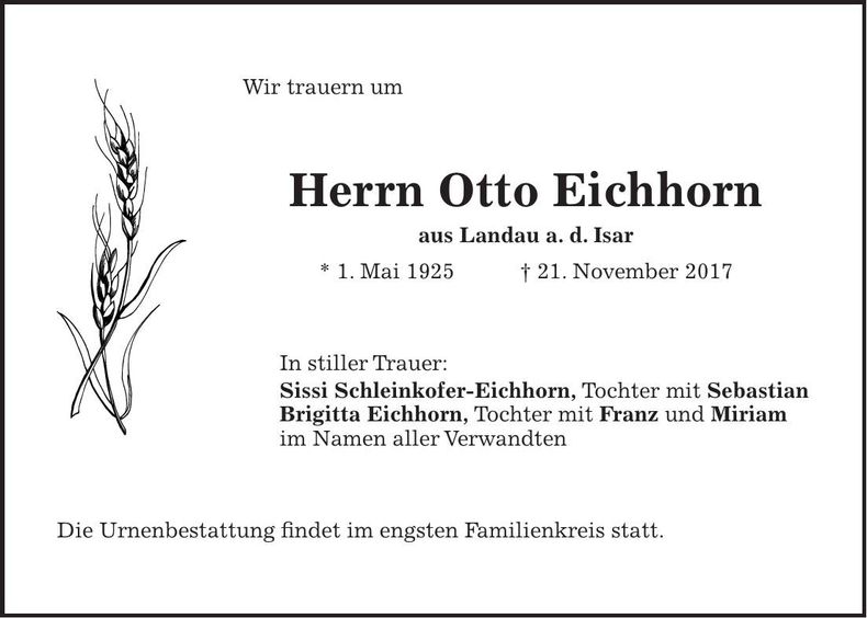 Traueranzeige Otto Eichhorn