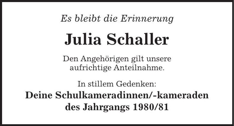Traueranzeige Julia Schaller