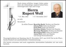 Traueranzeige Rupert Wolf