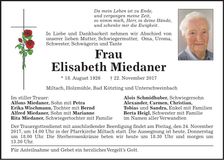 Traueranzeige Elisabeth Miedaner