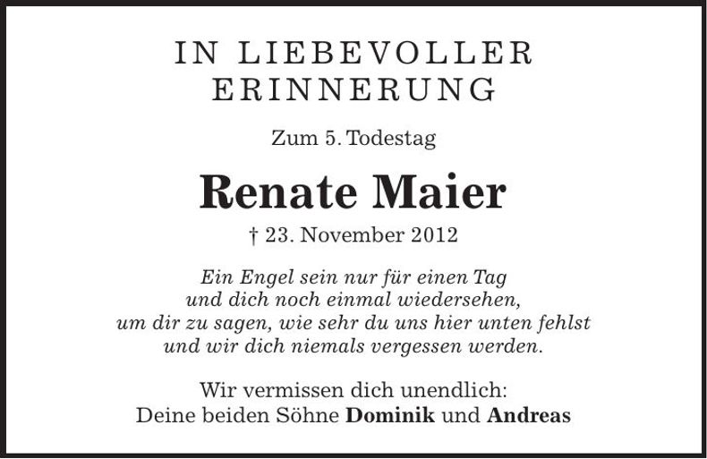 Traueranzeige Renate Maier