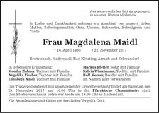 Traueranzeige Magdalena Maidl