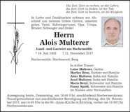 Traueranzeige Alois Multerer