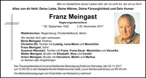 Traueranzeige Franz Meingast