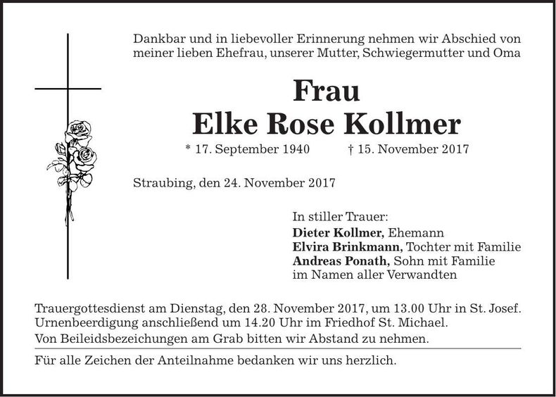 Traueranzeige Elke Kollmer