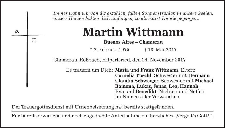 Traueranzeige Martin Wittmann