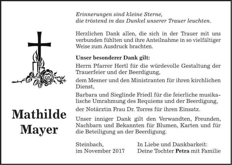 Traueranzeige Mathilde Mayer