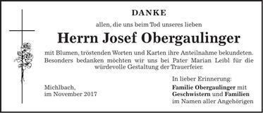 Traueranzeige Josef Obergaulinger
