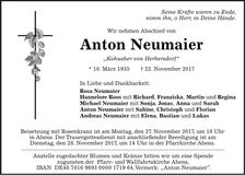 Traueranzeige Anton Neumaier