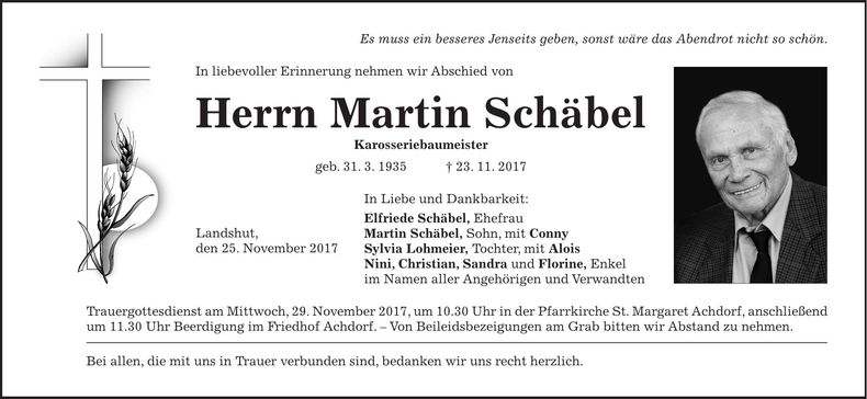Traueranzeige Martin Schäbel