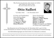 Traueranzeige Otto Saffert