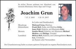 Traueranzeige Joachim Grun