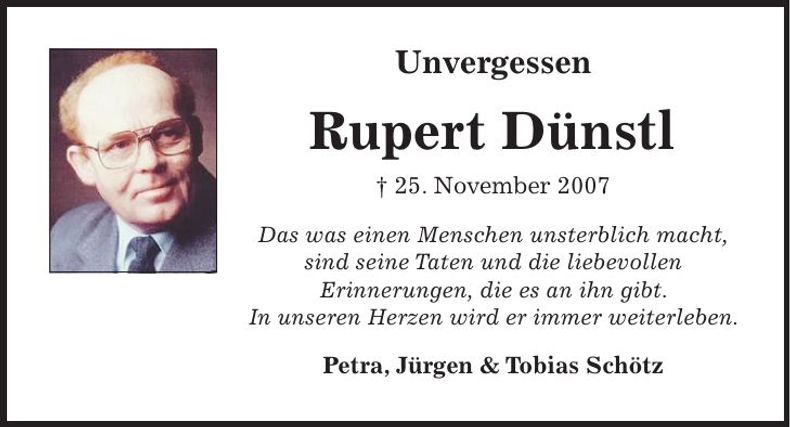 Traueranzeige Rupert Dünstl