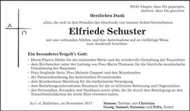 Traueranzeige Elfriede Schuster