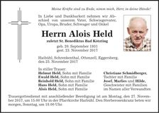 Traueranzeige Alois Held