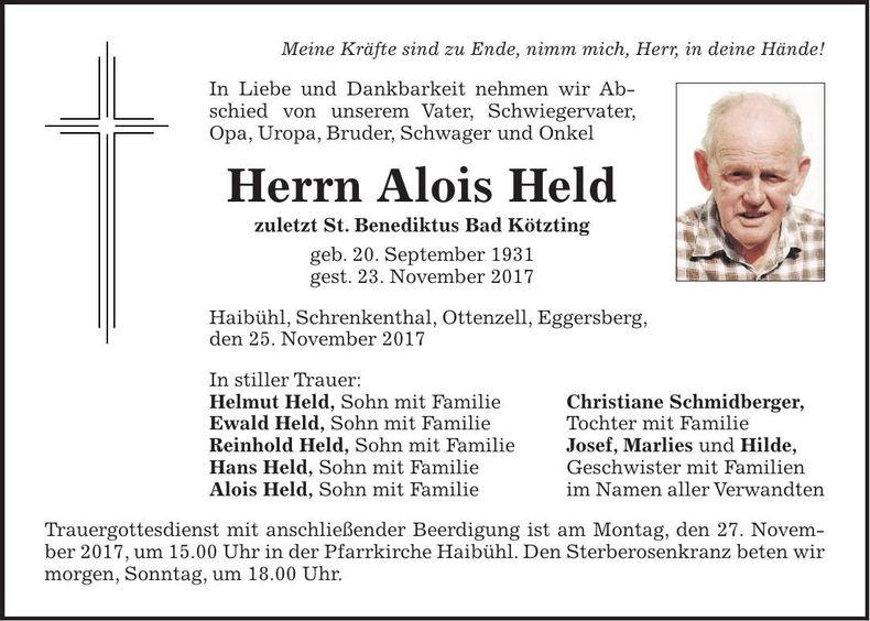 Traueranzeige Alois Held