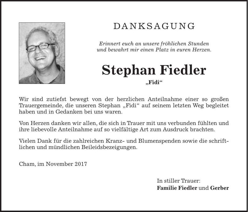 Traueranzeige Stephan Fiedler