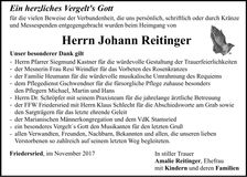 Traueranzeige Johann Reitinger