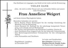 Traueranzeige Anneliese Weigert