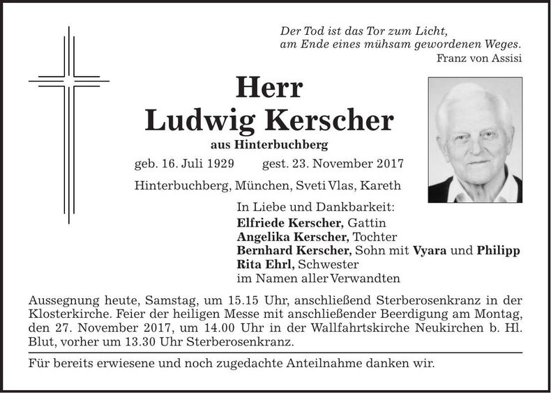 Traueranzeige Ludwig Kerscher