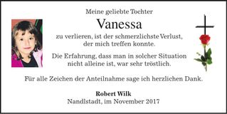 Traueranzeige Vanessa Wilk