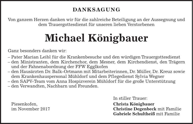 Traueranzeige Michael Königbauer