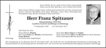 Traueranzeige Franz Spitzauer