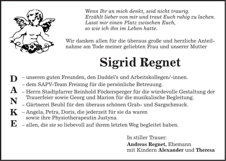 Traueranzeige Sigrid Regent