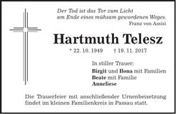 Traueranzeige Hartmuth Telesz
