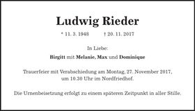 Traueranzeige Ludwig Rieder