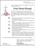 Traueranzeige Maria Plenagl